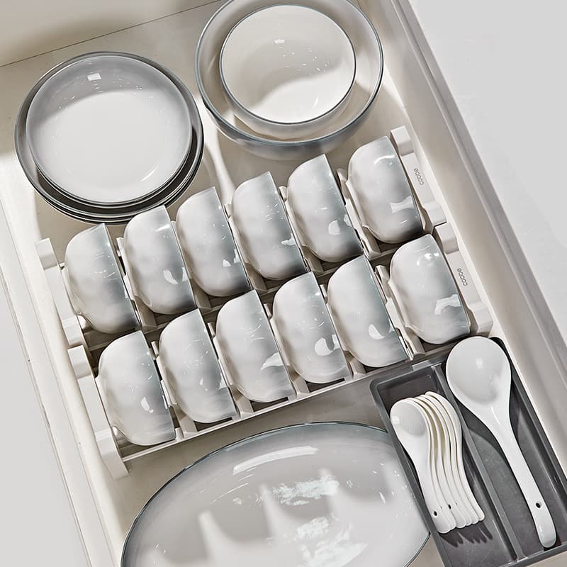 Simplified Gray Ceramic Bowl Plate Spoon Set Underglaze Color Stone Texture Nordic Style Home Use Business Gift Dinnerware Set