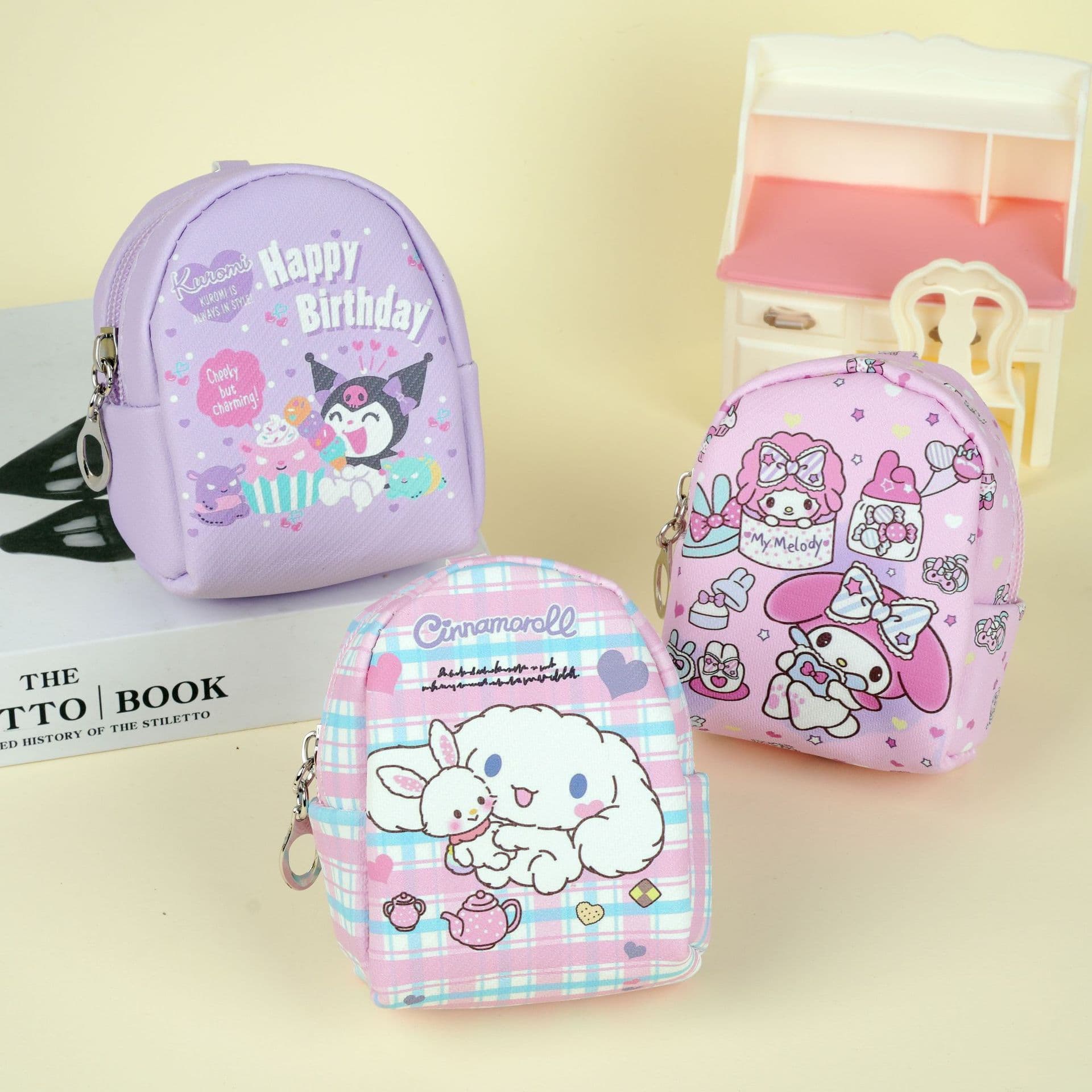 Korean style, Instagram-worthy, waterproof leather coin purse, portable mini key pouch, cute cartoon coin holder.