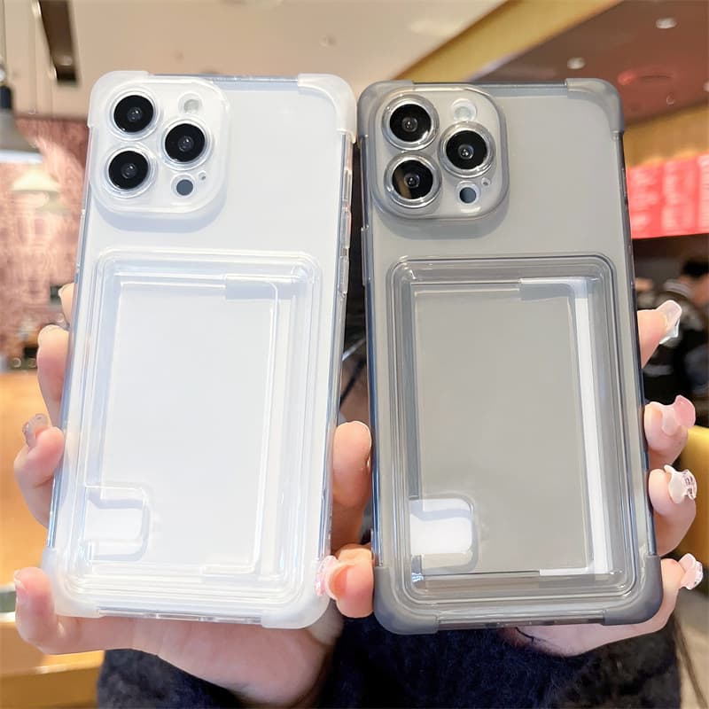 Transparent Card Holder Case Compatible with iPhone 16 Pro, Apple 15 Four-Corner Drop Protection, 13 Pro Card Slot Case, 14 Pro