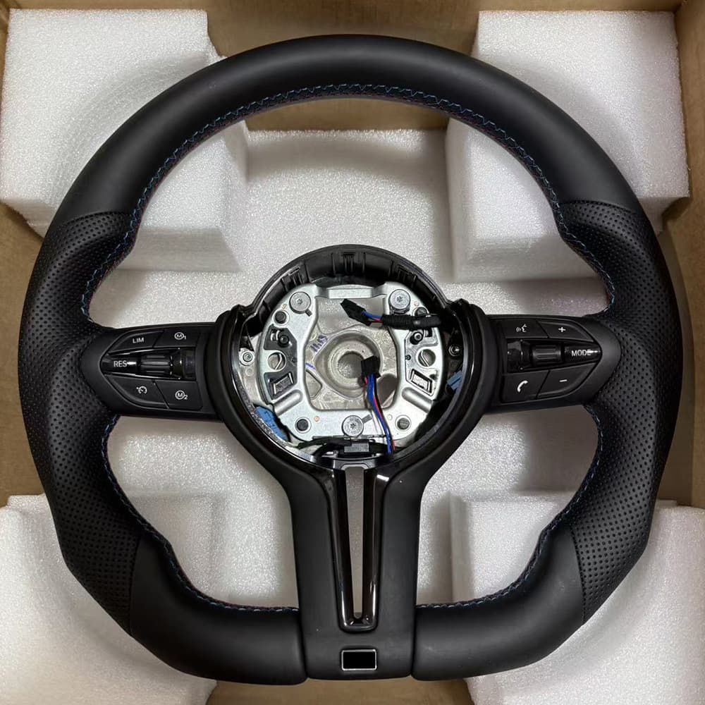For BMW 3 Series M Sport Half-Perforated Tricolor Stitching Matte Black Steering Wheel Without Airbag