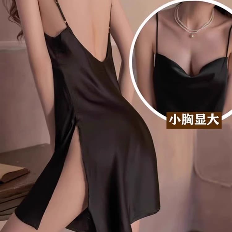 Ice Silk Satin Camisole Nightgown for Women, Summer 2026 New Style, Elegant Slit Sexy Nightdress, High-End Loungewear