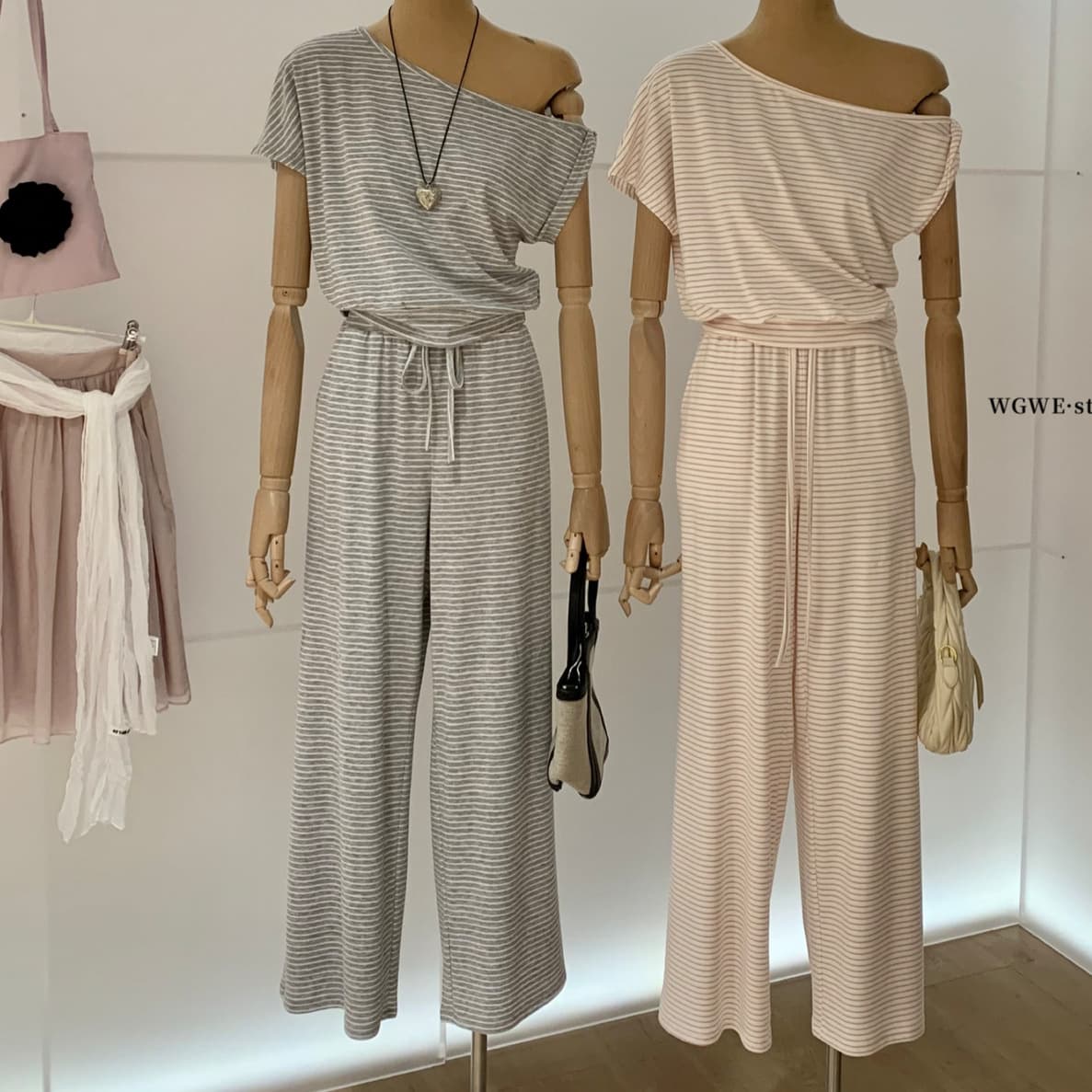 WGWE10253 new summer women's clothing Guangzhou thirteen lines fashion suit slope collar striped short-sleeved T-shirt casual pants