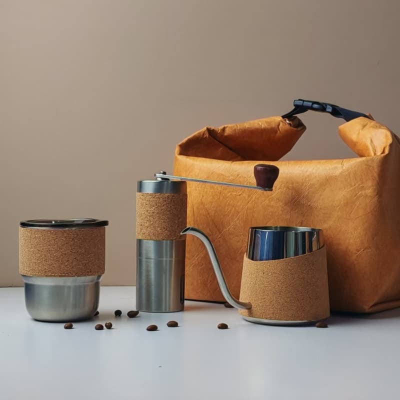 Cross-Border Outdoor Travel Leather Bag Camping Pour Over Coffee Set Grinder Pour Over Kettle Filter Paper Coffee Pot Portable