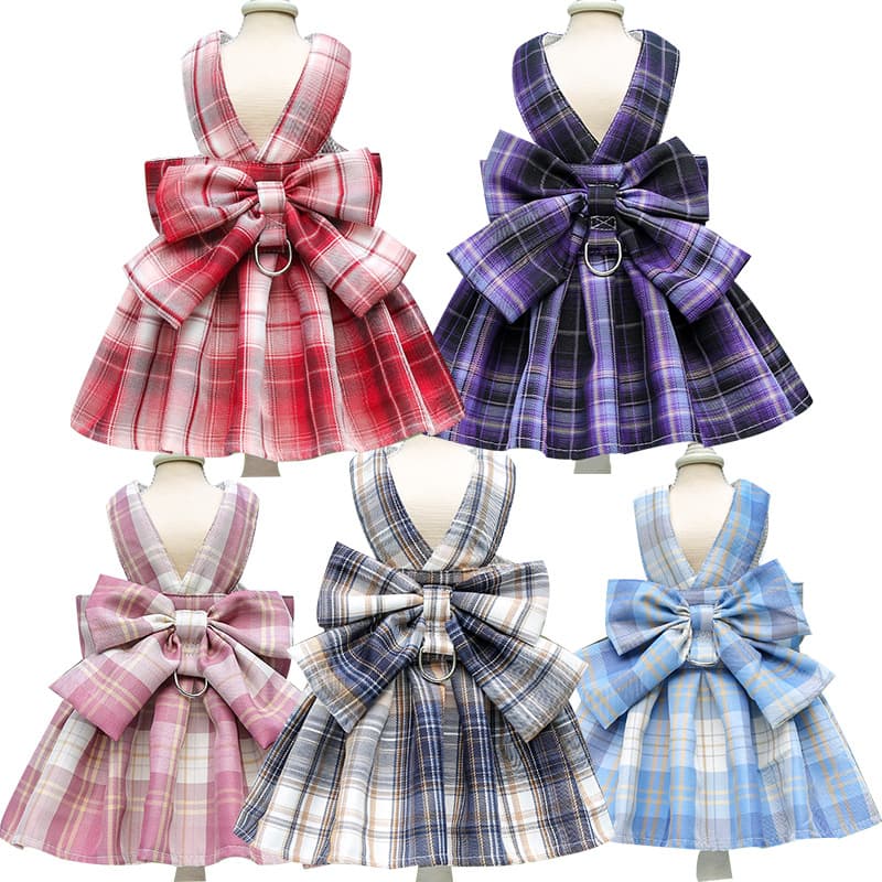 Pet Plaid Skirt Chest Strap Dog Leash Teddy French Bulldog Clothes Polyester Material Non-stretchable Pet Clothes Accessories