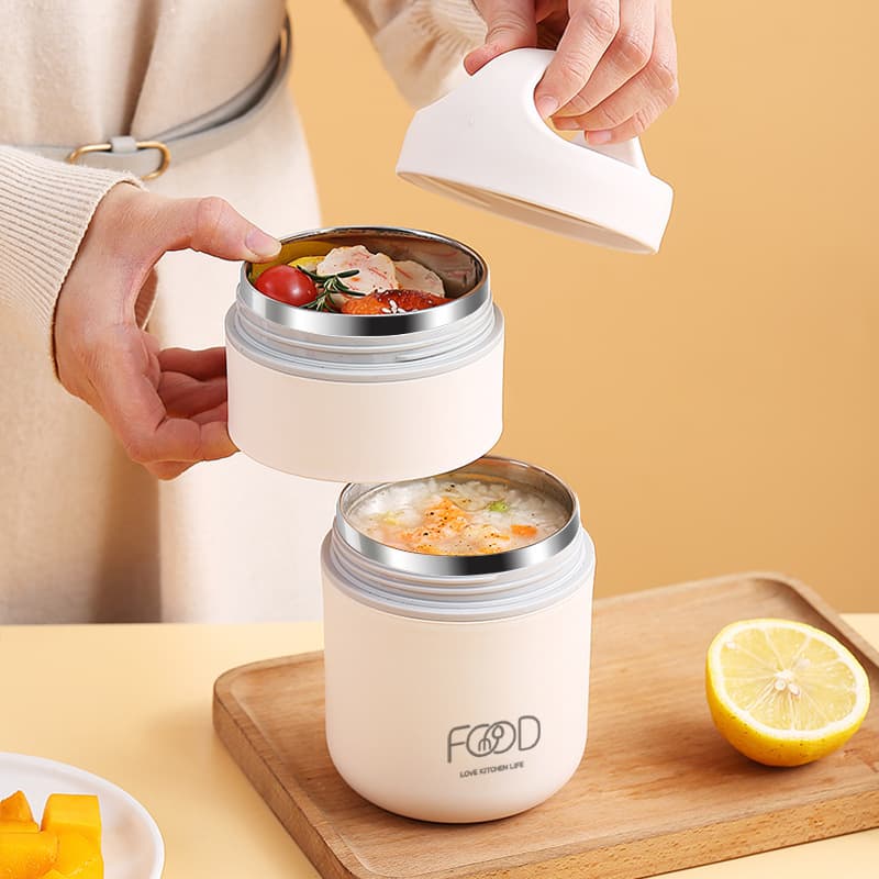 304 Stainless Steel Soup Cup with Lid and Spoon, Portable Breakfast Bowl for Students and Professionals