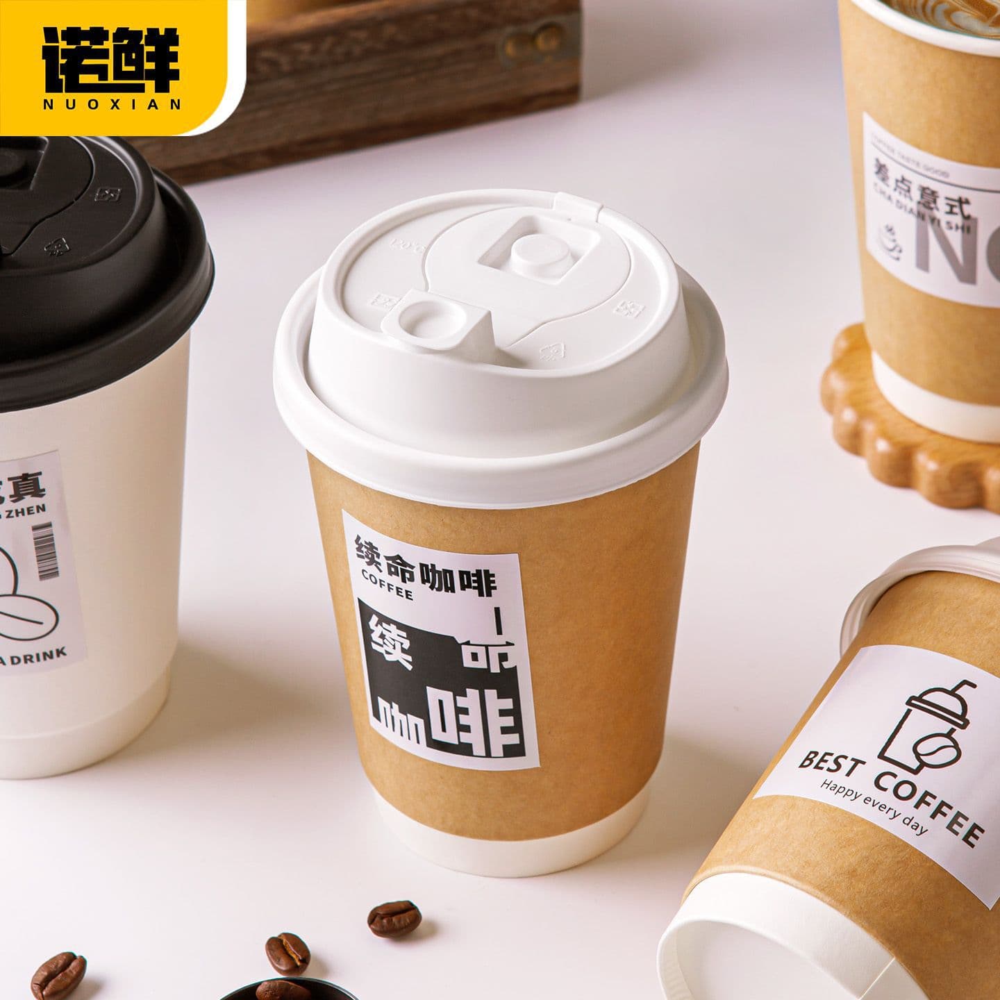 Double-Walled Insulated Kraft Paper Bubble Tea Cups, Disposable Hollow-Core Coffee Cups, 500ml Takeaway Soy Milk Cups