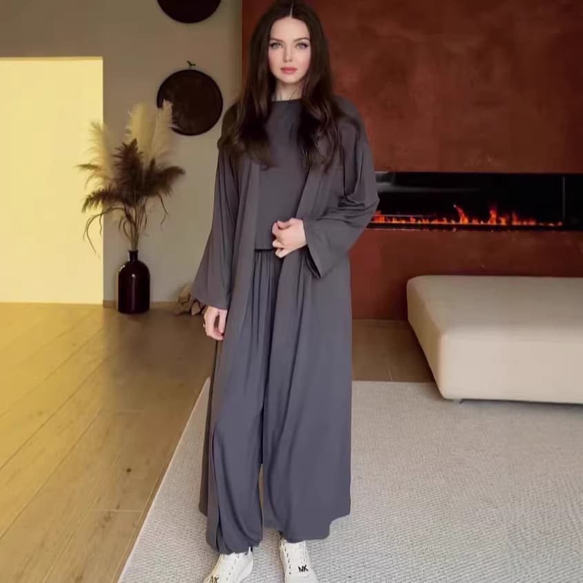 2026 Spring New Arrival Amazon Elegant Solid Color High-End Evening Dress with Flared Sleeves New Style Foreign Trade Cross-Border Two-Piece Set