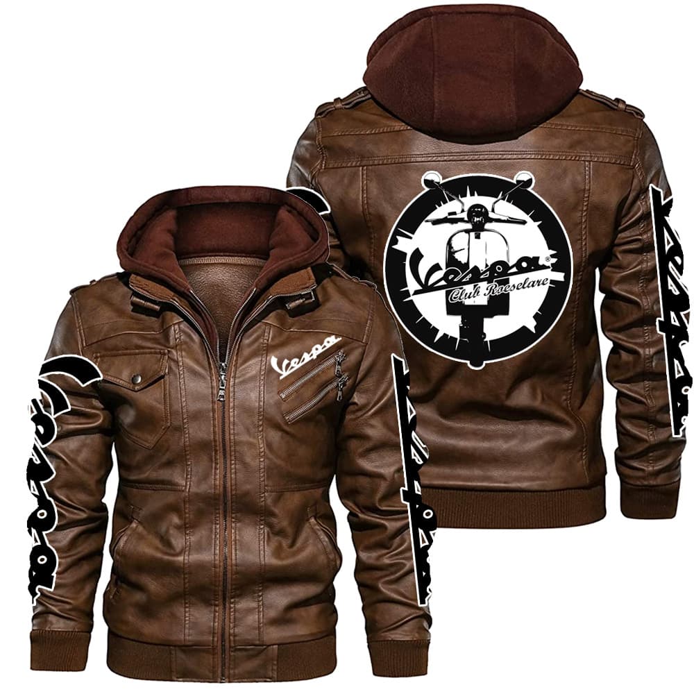 Roman Holiday Washed Distressed Leather Jacket with Vespa Logo Motorcycle Leather Jacket Cross-Border European Size Men's Leather Jacket