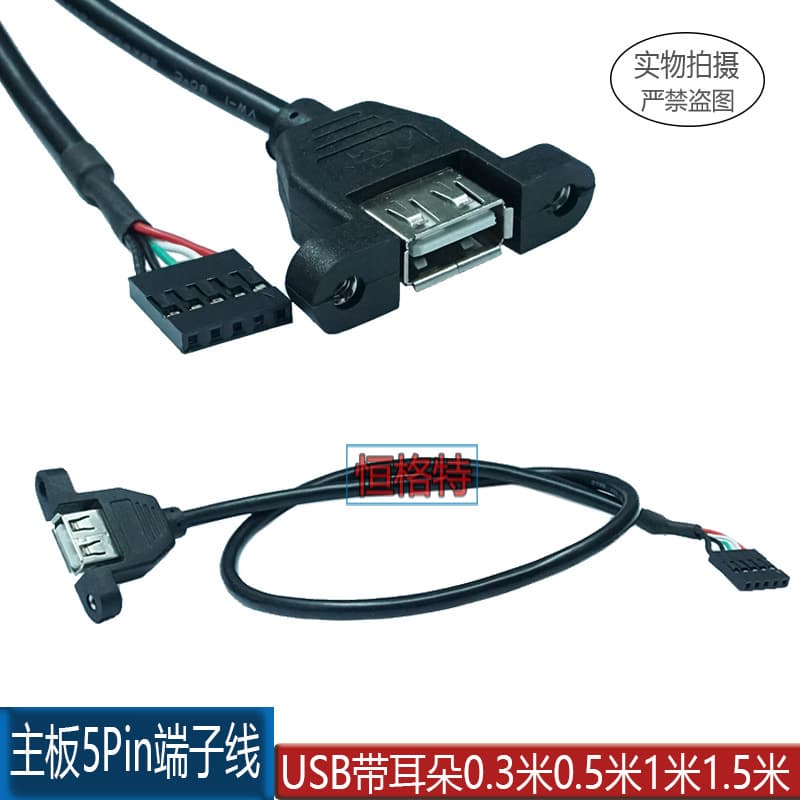 USB Cable USB Terminal Cable Motherboard Extension Cable 5P to USB Female with Ears Dupont Wire 30CM-1.5M Factory Direct