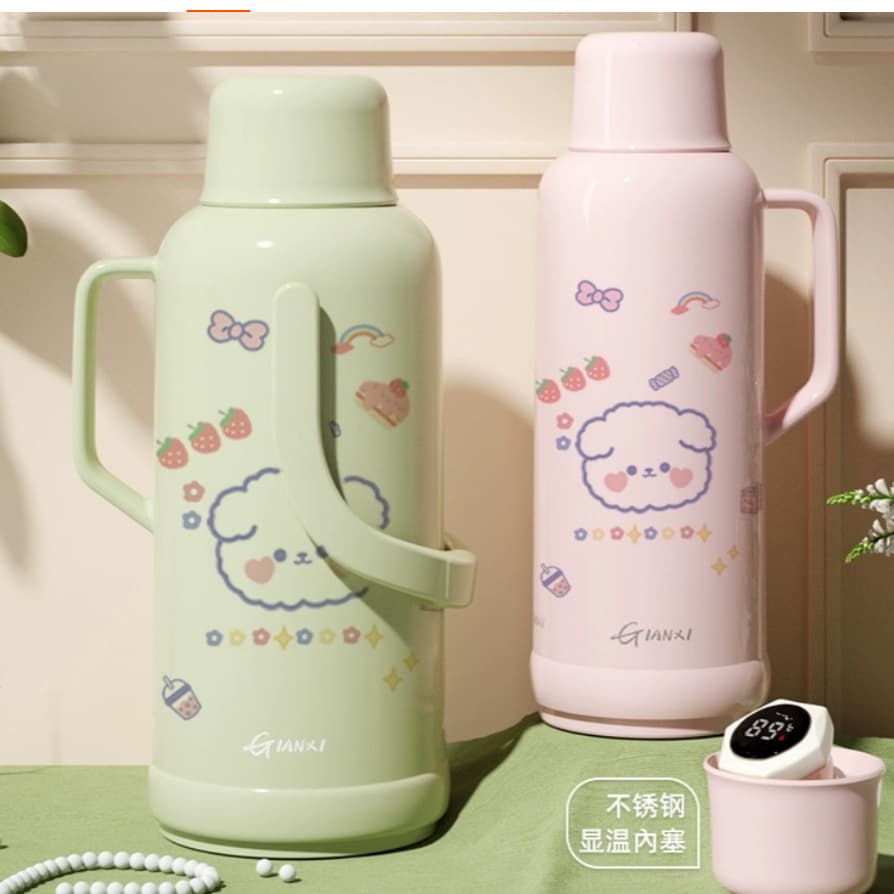 Large Capacity Thermos Flask for Students, Dormitory Use, Cartoon Plastic Shell Insulated Water Bottle