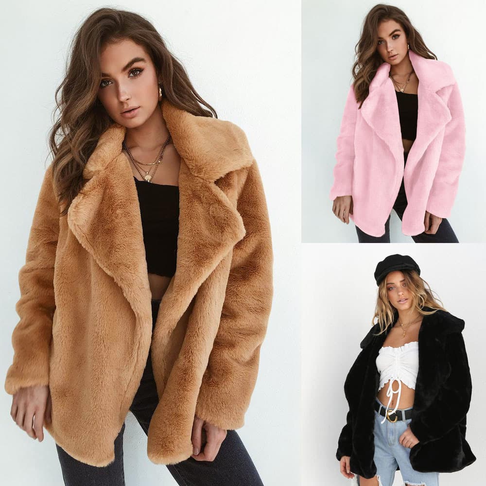 Faux Fur Coat 2024 Winter Plush Coat Soft Women's Lapel Warm Coat Casual Women's Outerwear