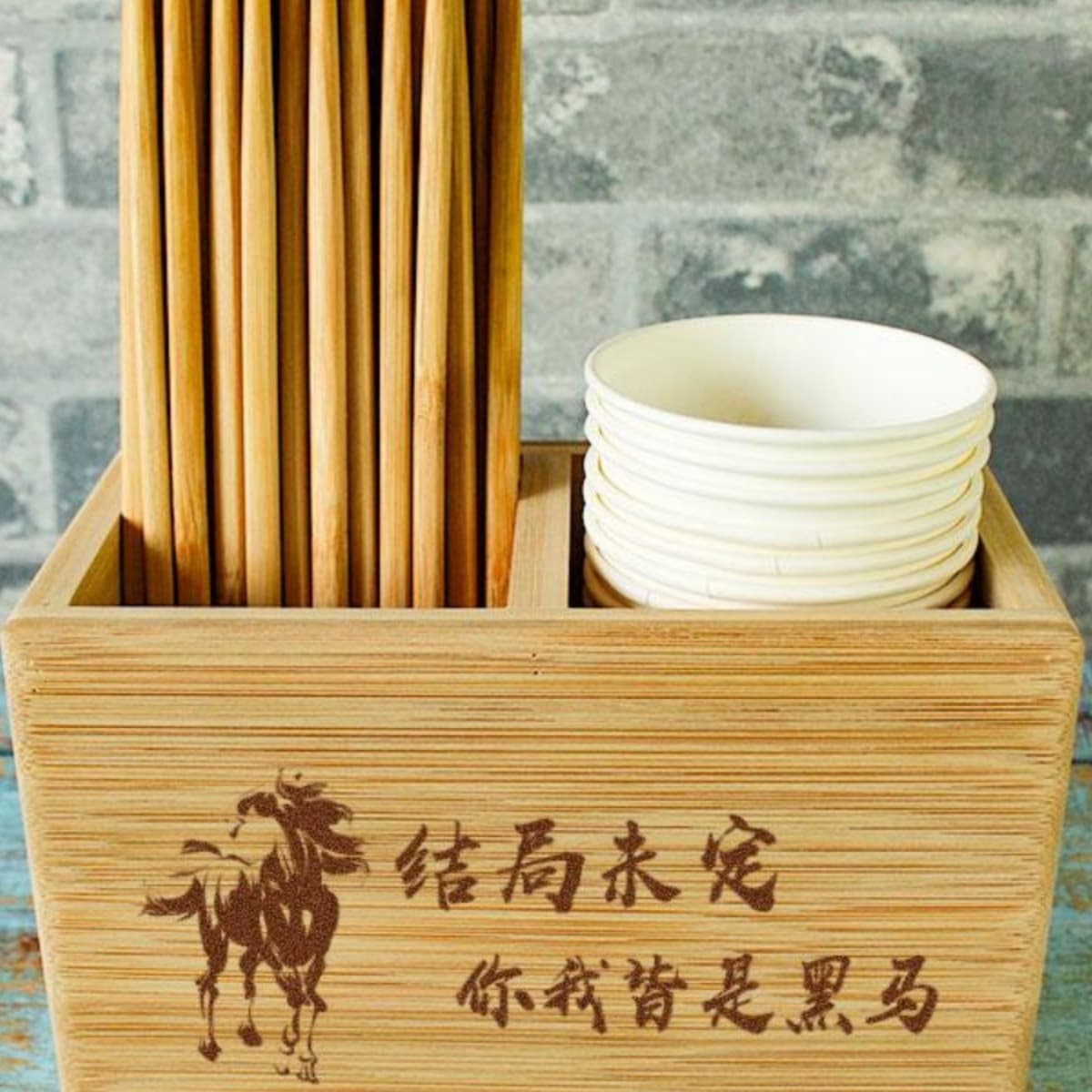 Bamboo Chopsticks Container Commercial Restaurant Custom Logo Multi-functional Desktop Storage Box