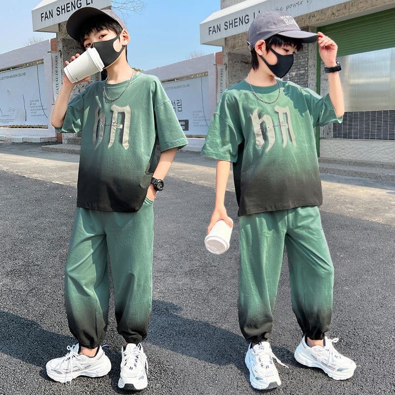 Children's Boys Summer Sportswear Set New Medium Large Boys Fashionable Summer Ice Silk Quick Dry Short Sleeve