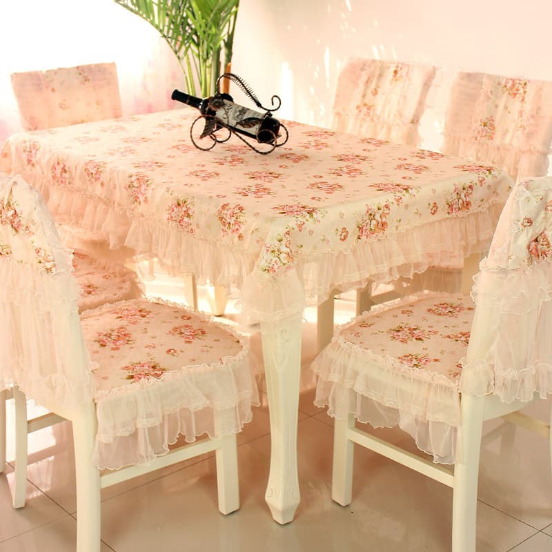 Coffee table tablecloth rectangular dining table cloth chair mat tablecloth fabric set lace chair cover dining chair cover pink pastoral