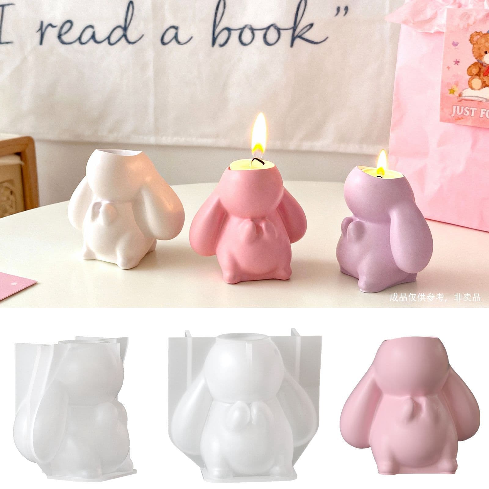 Easter Praying Big Ear Rabbit Candle Holder Silicone Mold DIY Aromatherapy Plaster Candle Base Resin Mold