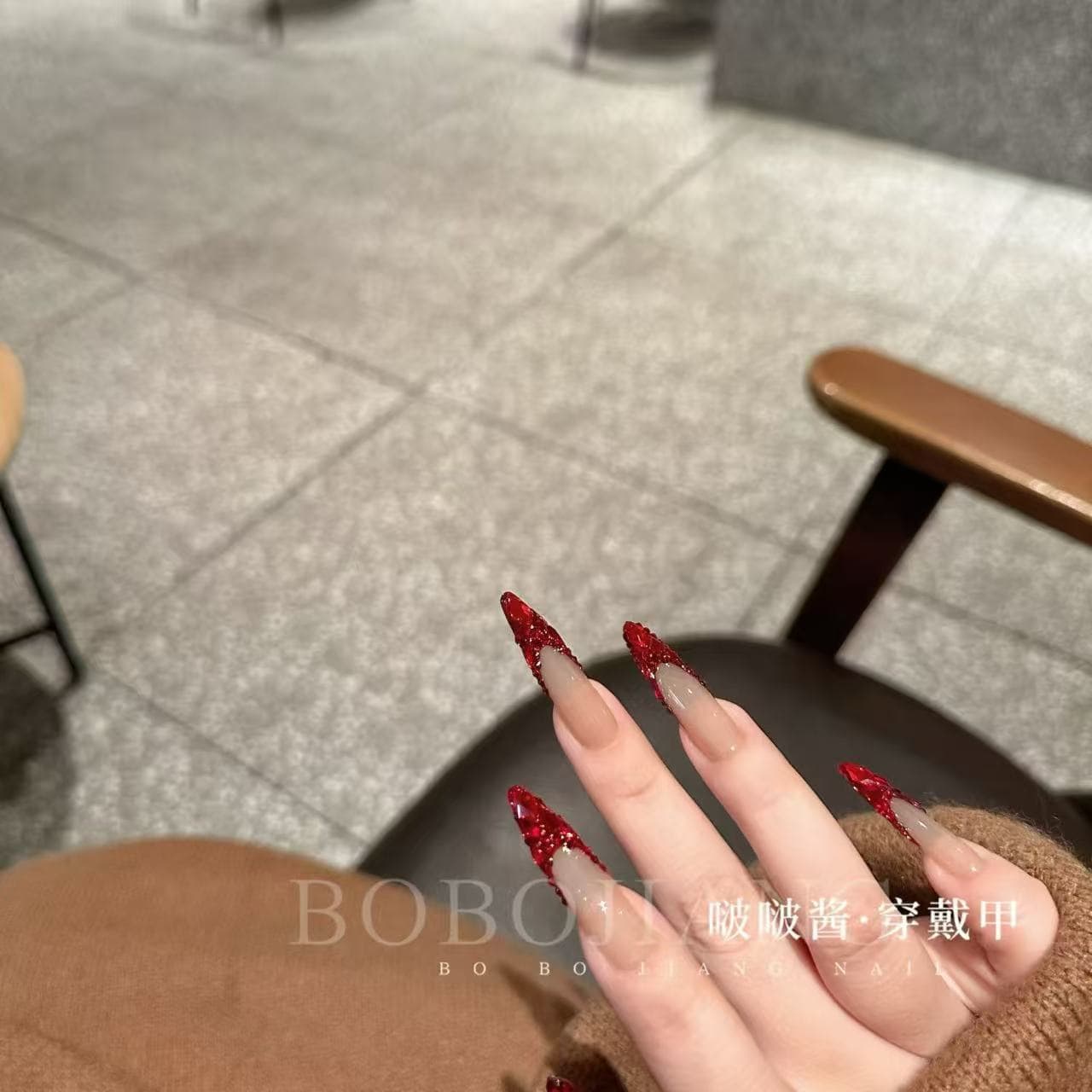 European and American Halloween Wearable Nail Tips Square Gradient False Nails with Rhinestones Press-On Nails