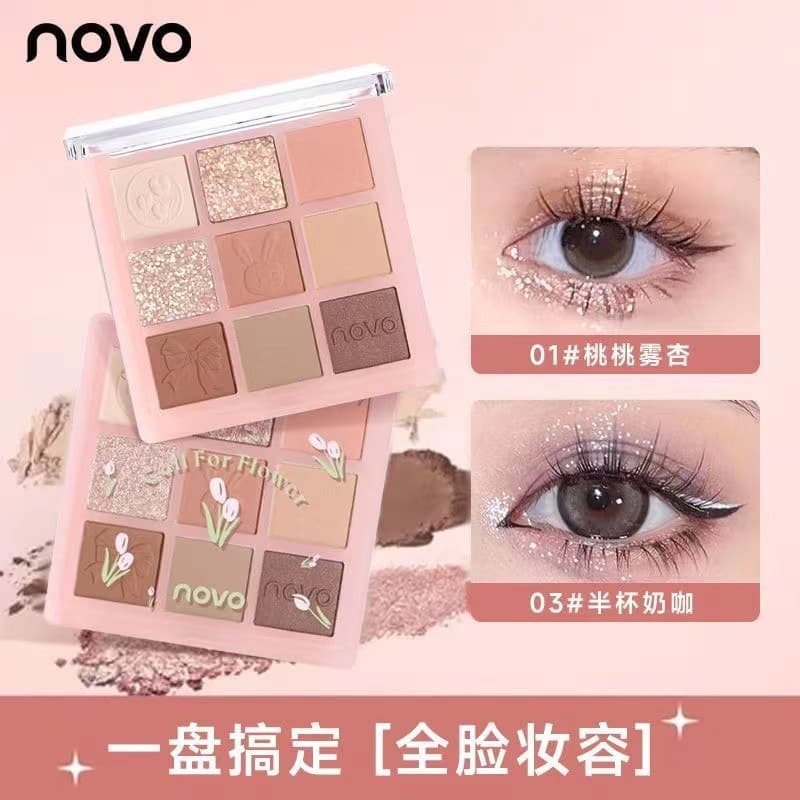 NOVO Nine-Color Eyeshadow Palette New Earth Tone Shimmer Fine Glitter Waterproof Long-Lasting High-End Student Women