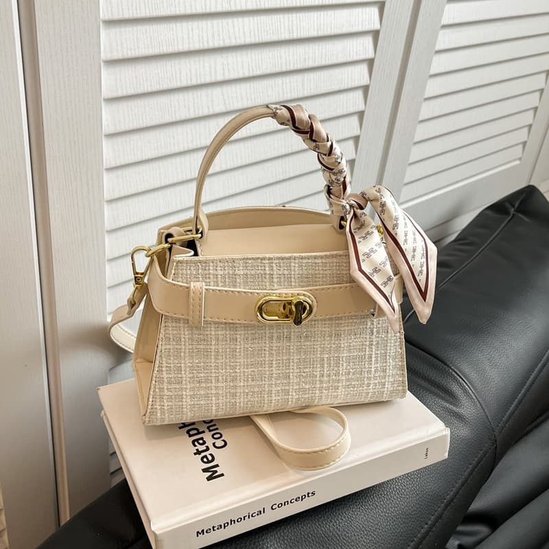 Korean-style plaid contrast color niche design commuter Kelly bag vintage fashion shoulder bag daily trendy exquisite handbag