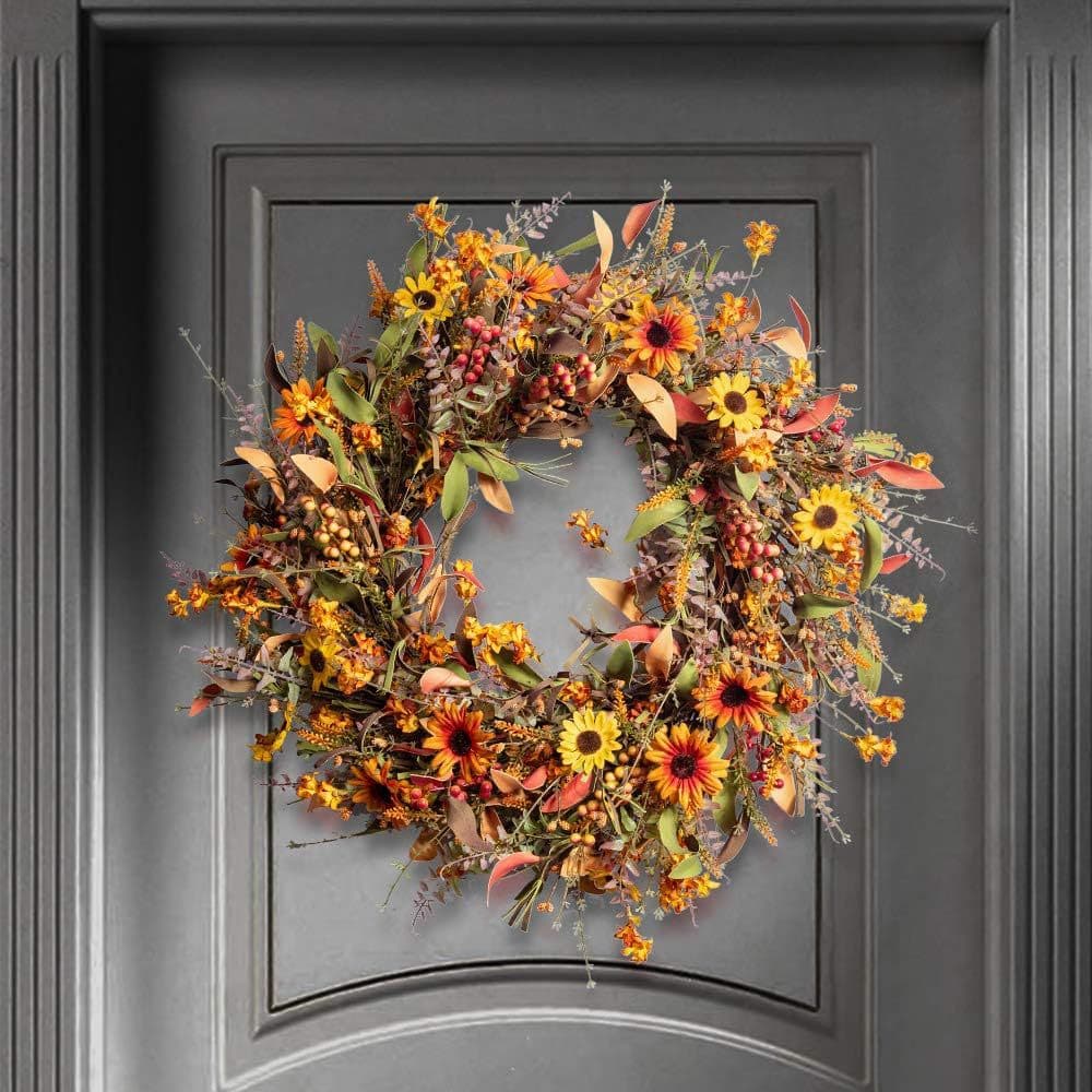 Cross-border hot selling autumn daisy wreath hoop 60CM Thanksgiving decoration wall hanging Harvest Festival door decoration wholesale