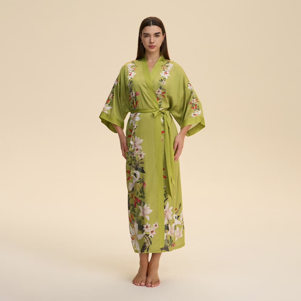 Yaoting European and American New Satin Plus Size Pajamas for Women Spring/Autumn Thin Long Sleeve Long Robe Homewear WP5021