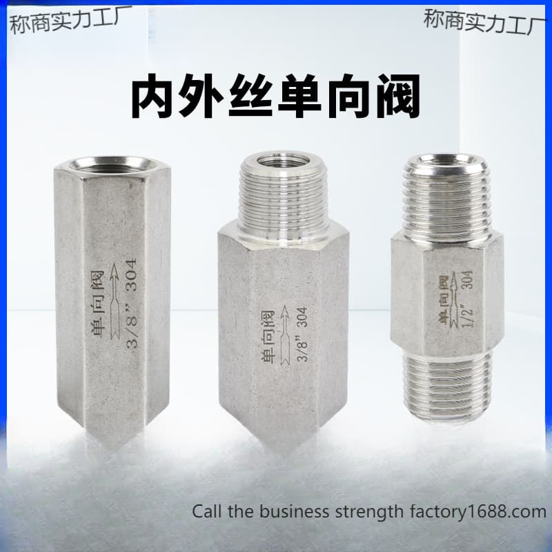 Stainless steel check valve with internal/external threads, backflow preventer for instrument pipelines, anti-reverse flow for gas/liquid