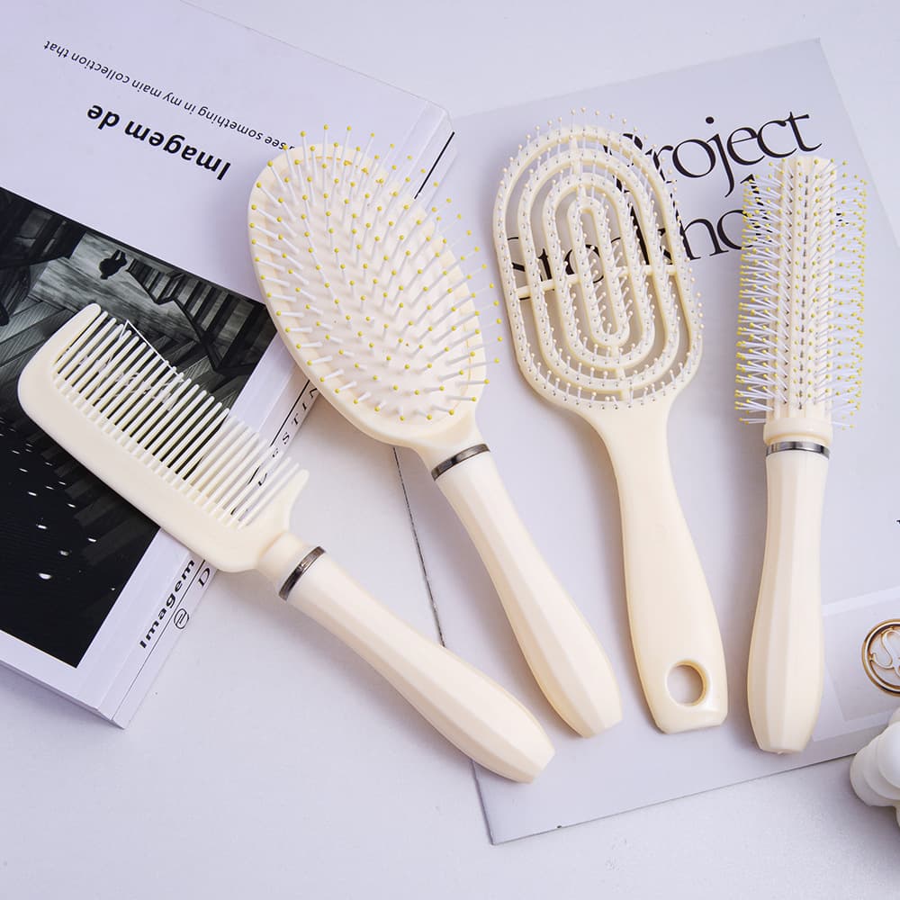 Cream Yellow Fluffy Smooth Hairbrush Cushion Comb Curling Comb Women's Round Brush Home Massage Comb Rib Comb