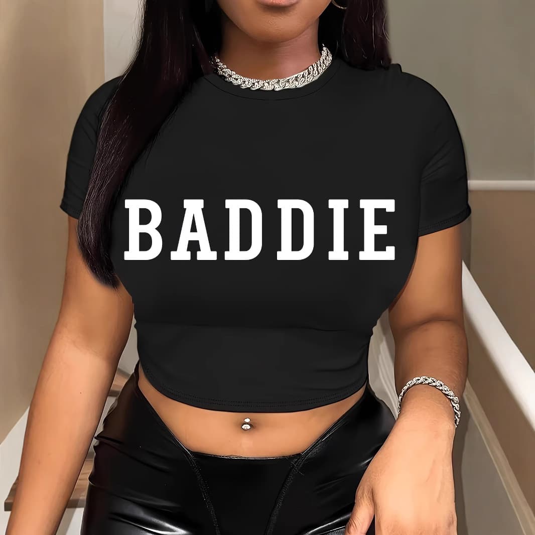 BADDDIE" Printed Crop Top Tight Sexy Crop Top Women's Summer Casual Fashion Hot Selling Style
