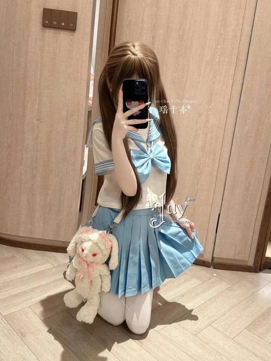New School Supply Rainbow Team JK Uniform Light Blue Light Pink JK Skirt Sailor Suit Original Full Set