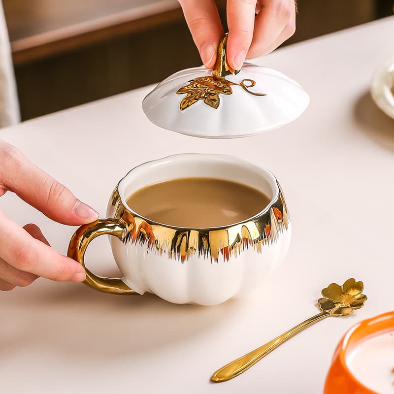New Cross-Border Pumpkin Mug with Lid and Spoon, High Appearance Water Cup for Office and Home Breakfast