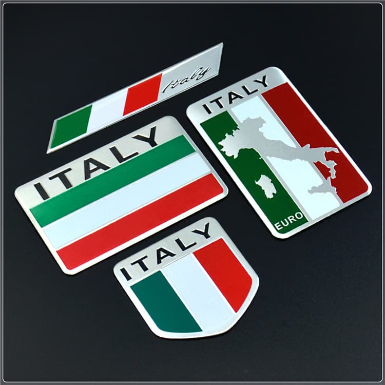 Flag decorative sticker car Italian metal car sticker Italy aluminum label map sticker Sline fender side label