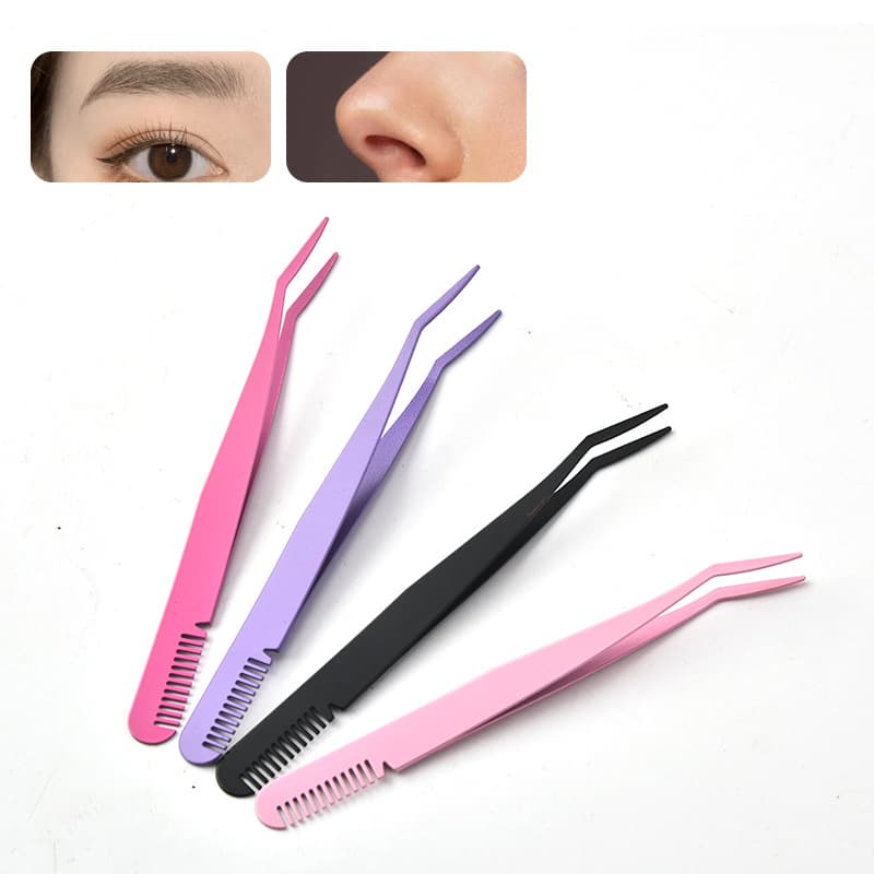 Stainless Steel New Style Comb Eyelash Tweezers False Eyelash Clamp Curved False Eyelash Applicator Makeup Tool