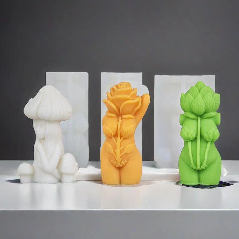 Lotus Rose Mushroom Human Body Aromatherapy Candle Silicone Mold DIY Human Body Aromatherapy Candle Decoration Resin Mold