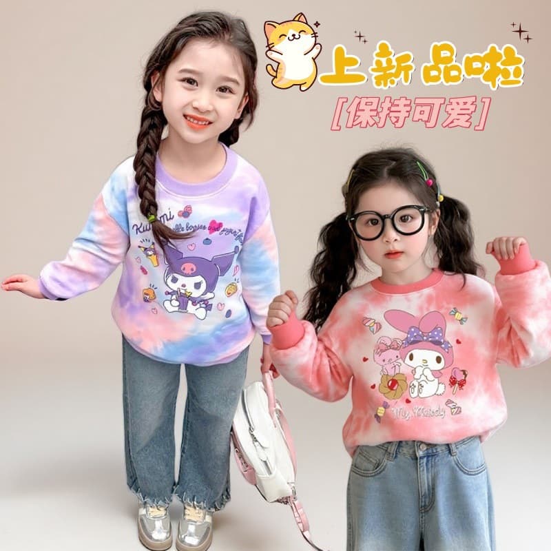 Girls' 2025 Spring/Autumn New Kids' Top Sweet Hoodie Trendy Children's Korean Style Round Neck Versatile Tie-Dye Long-Sleeve