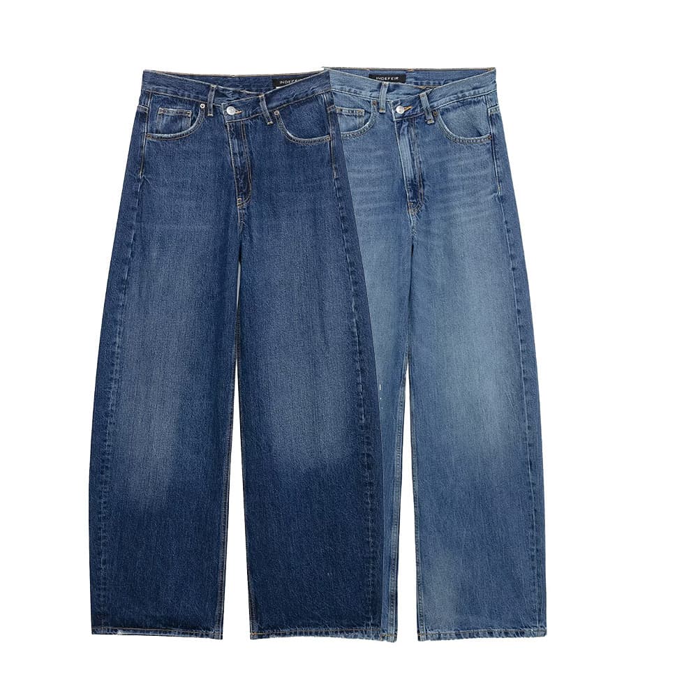Women's Double-Breasted Waist Mid-Rise Loose Fit Jeans for Wholesale, US/EU Cross-Border