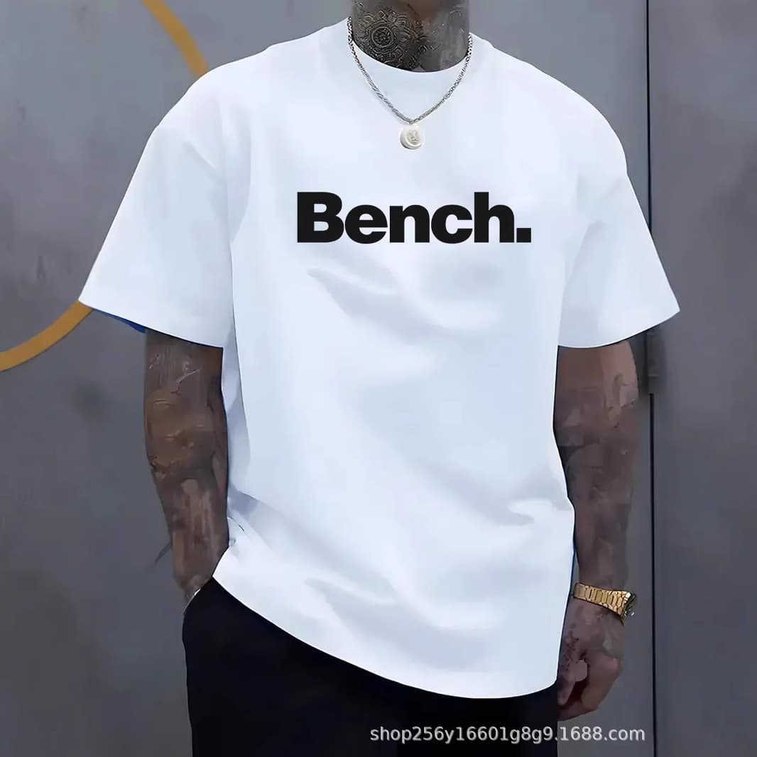 Men's Bench Graphic Tee Printed T-Shirt Cross-Border Short-Sleeve Casual Top for Europe and America