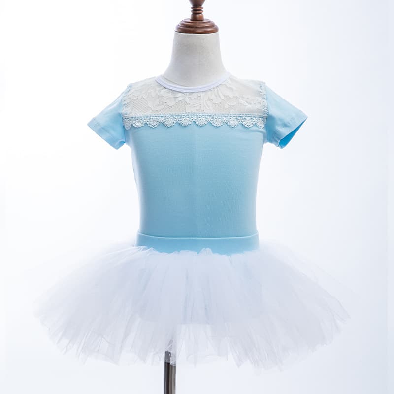 Children's Dance Clothing Manufacturer Chinese Dance Practice Outfit for Girls, Lace Splicing Summer Short-Sleeve Exam Outfit, Dancewear