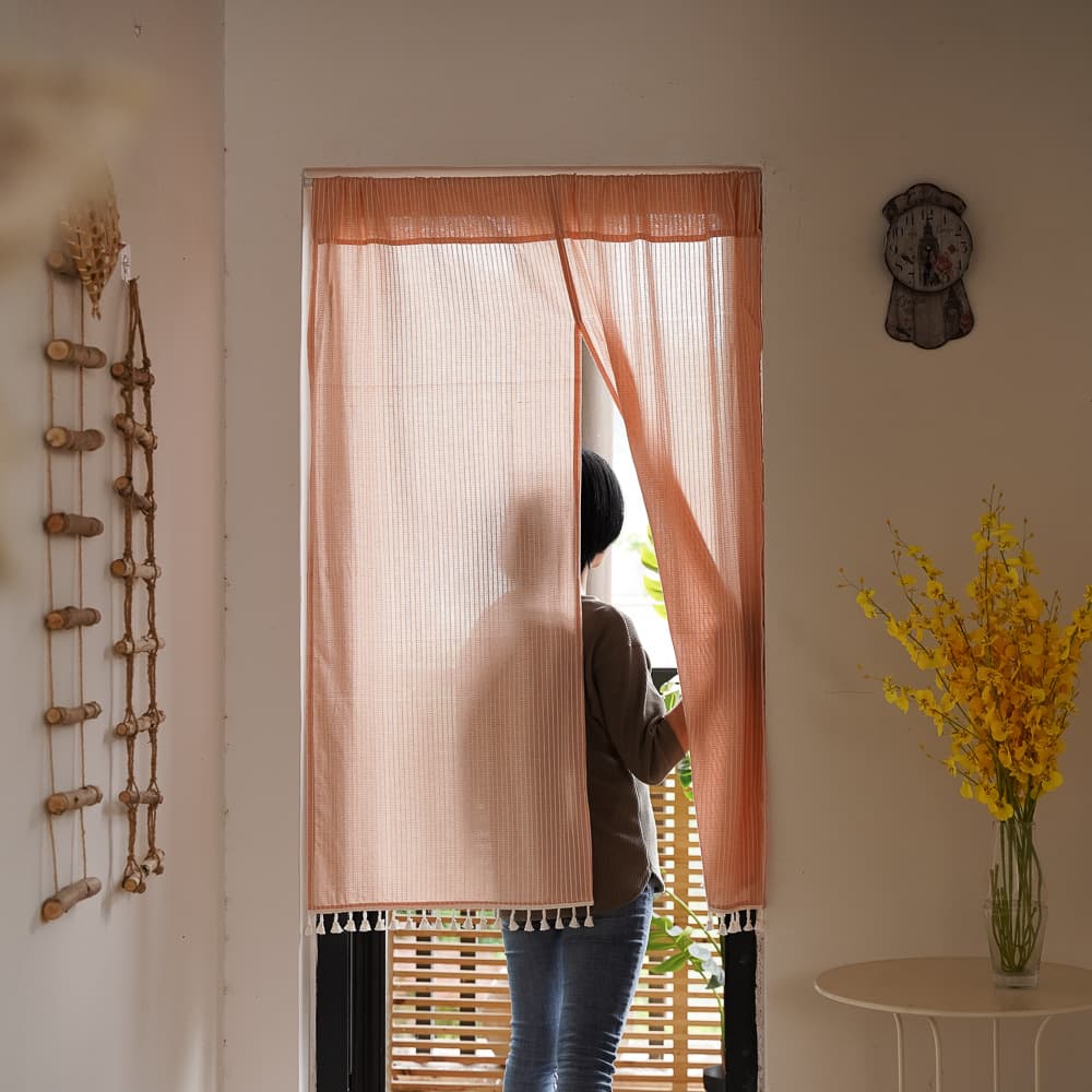 Cotton Linen Ins No-drilling Fabric Partition Curtain Korean Style Shield Hanging Curtain Finished Product Home Use Door Half