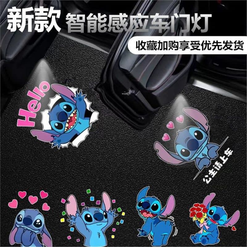 Stitch Princess Welcome Light, Car Door Induction Light, Wireless Open Door Ground Light, Universal Car Projection Light, Ambient Light