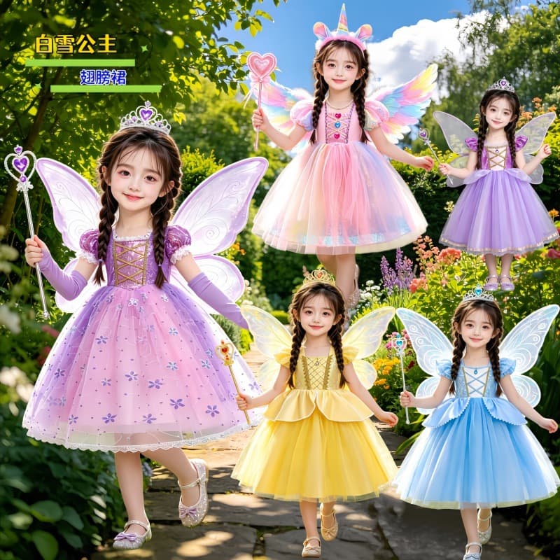 Children's Day Green Fairy Princess Birthday Dress Snow White Cartoon Princess Skirt Soft Polyester Fabric Summer Performance Costume for Girls