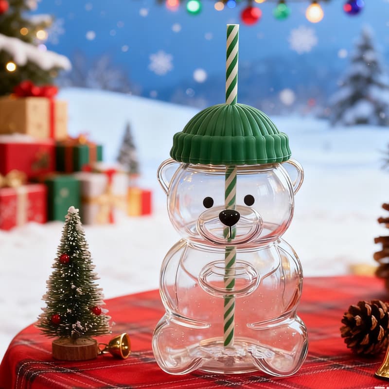 Household hat teddy bear coffee cup Christmas creative bear cup cartoon animal glass cup milk tea cup