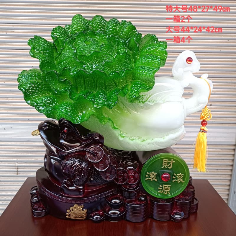 Prosperous Financial Resources, Wealth Wide Open Jade Cabbage, Resin Craft Feng Shui Ornament, Opening & Home Decoration Gift