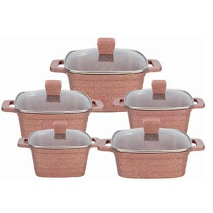 New Square Pot Set 10-Piece Aluminum Pot Soup Pot Cookware Set Non-Stick Marble Granite Stripe Pot