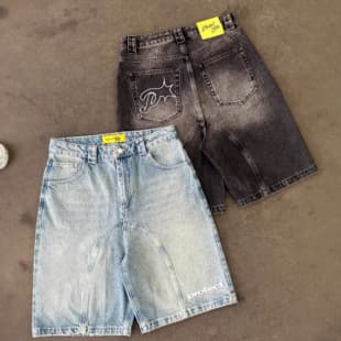 Cross-border Vintage American Street Style Embroidery Trendy Loose Harajuku Washed Denim Bermuda Shorts Summer