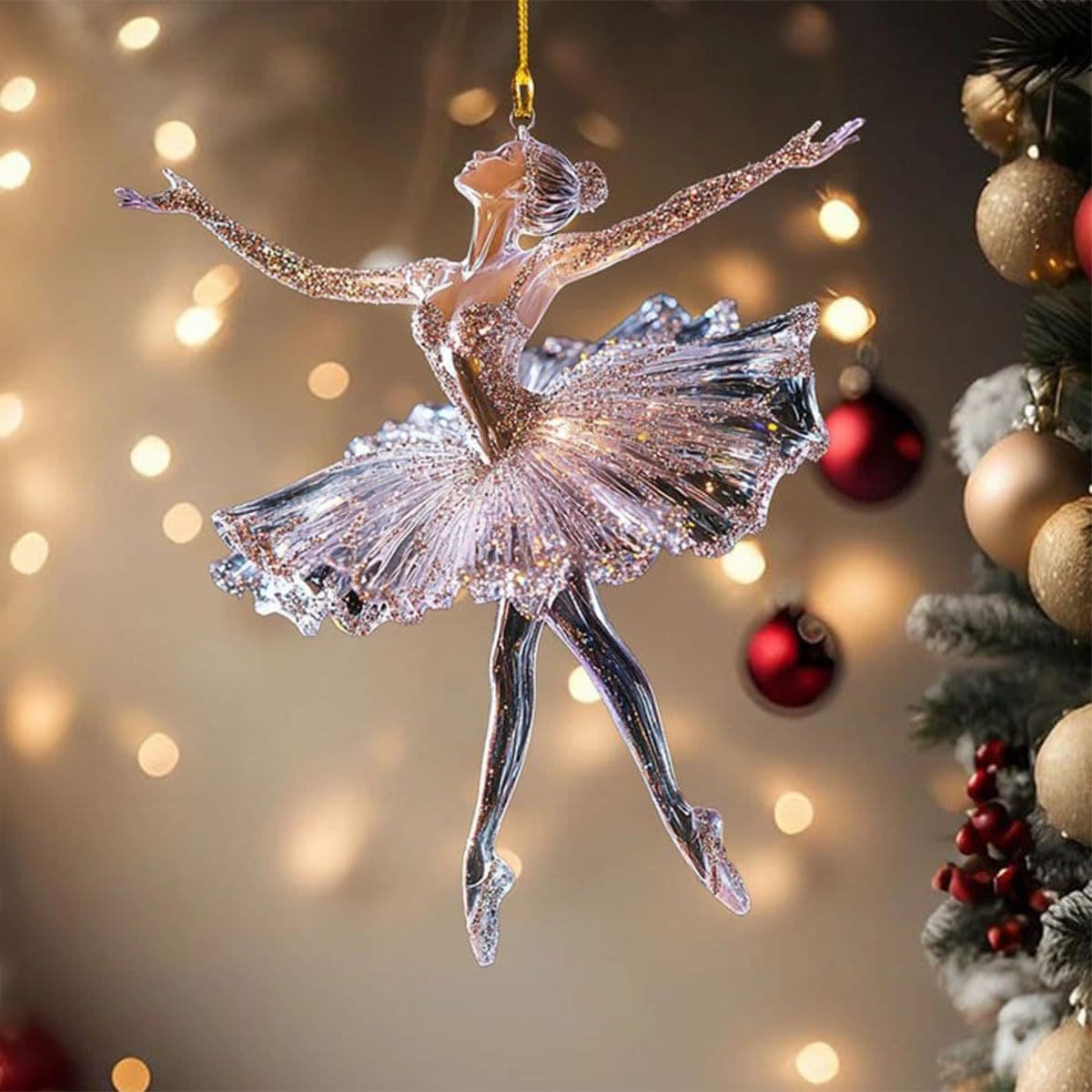 Cross-Border Popular Sparkling Ballerina Christmas Decorations Acrylic Dance Flat Decoration Hanging Ornaments