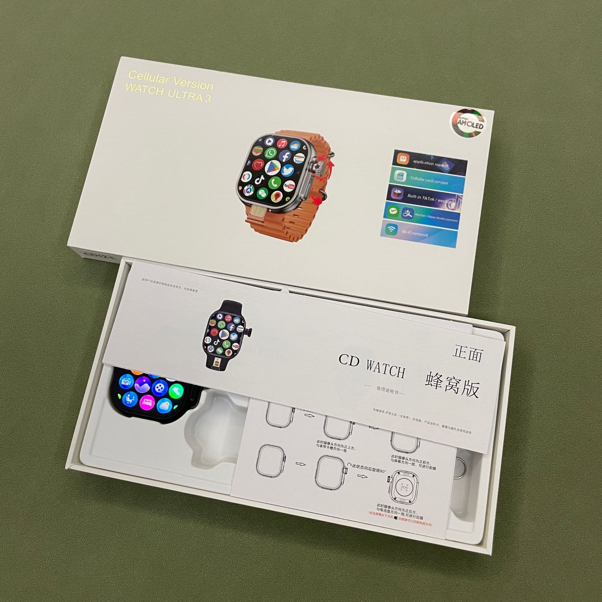 Cross-border new CD12 smart watch ultra touch button AMOLED screen 4G cellular version is available for download