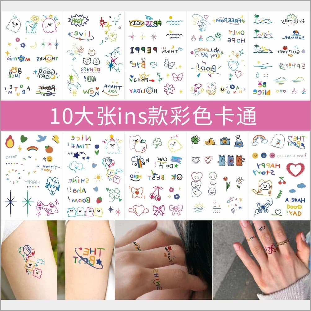 New Cartoon Fresh Tattoo Stickers Cute Girl Colorful Letter English Small Pattern Ins Style Finger Stickers