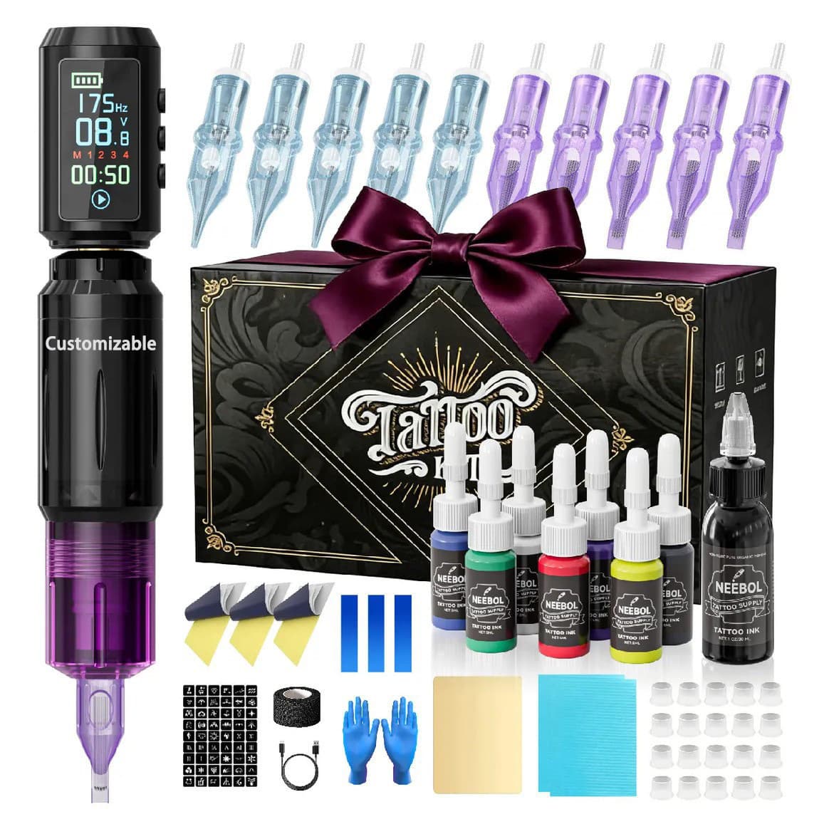 Tattoo pen set, motor machine tattoo including wireless power ink, complete set of tattoo equipment and supplies, cross-border hot item