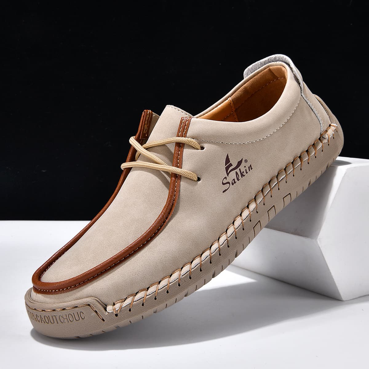 New Cross-Border Couple Casual Shoes Hand-Stitched Soft Sole Loafers Flat Lace-Up Women's Driving Shoes