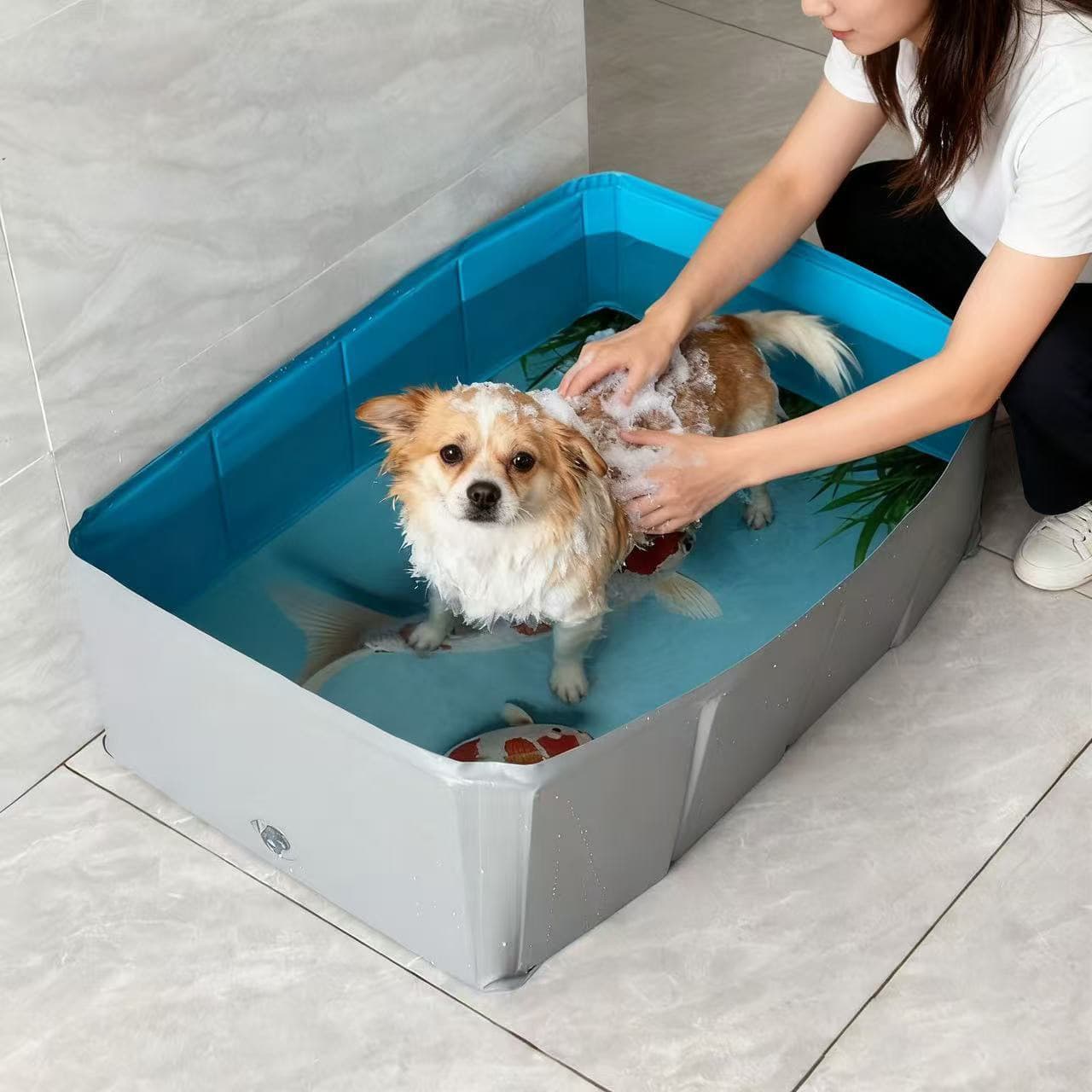 Foldable Dog Bath Tub with Drain, PVC Pet Swimming Pool for Dogs and Cats