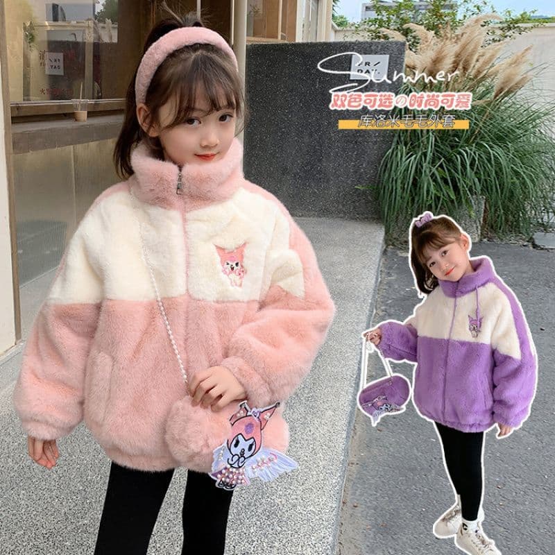 2025 Girls' Winter Fleece-Lined Cotton-Padded Thickened Coat 020, Fleece-Lined Wing Pattern Wool Sweater Jacket